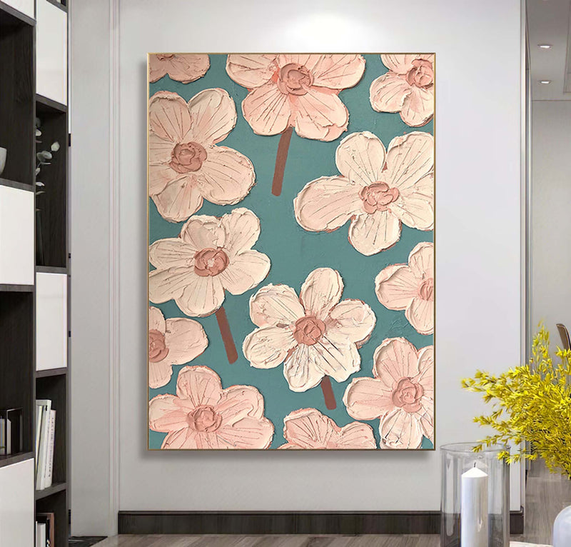 Pink Flower Painting Original Floral Painting Modern Textured Wall Art Minimalist Flower Painting