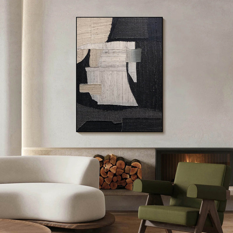 Large Minimalist Abstract Painting Black Gray Minimalist Painting On Canvas