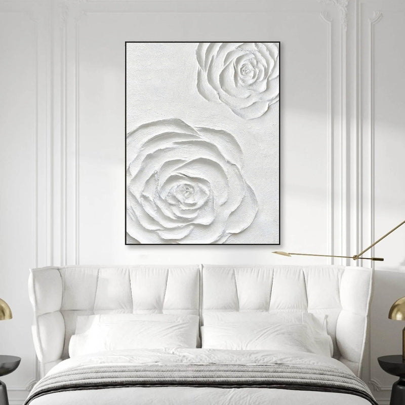 Minimalist Wall Art Large 3d White Textured Flower Painting Minimalist Floral Wall Art