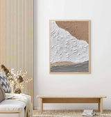 White Minimalist 3D Texture Painting Large Abstract Texture Art White and Brown Painting