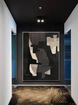 Large Textured Minimalist Abstract Geometric Painting Black Wabi Sabi Minimal Wall Art