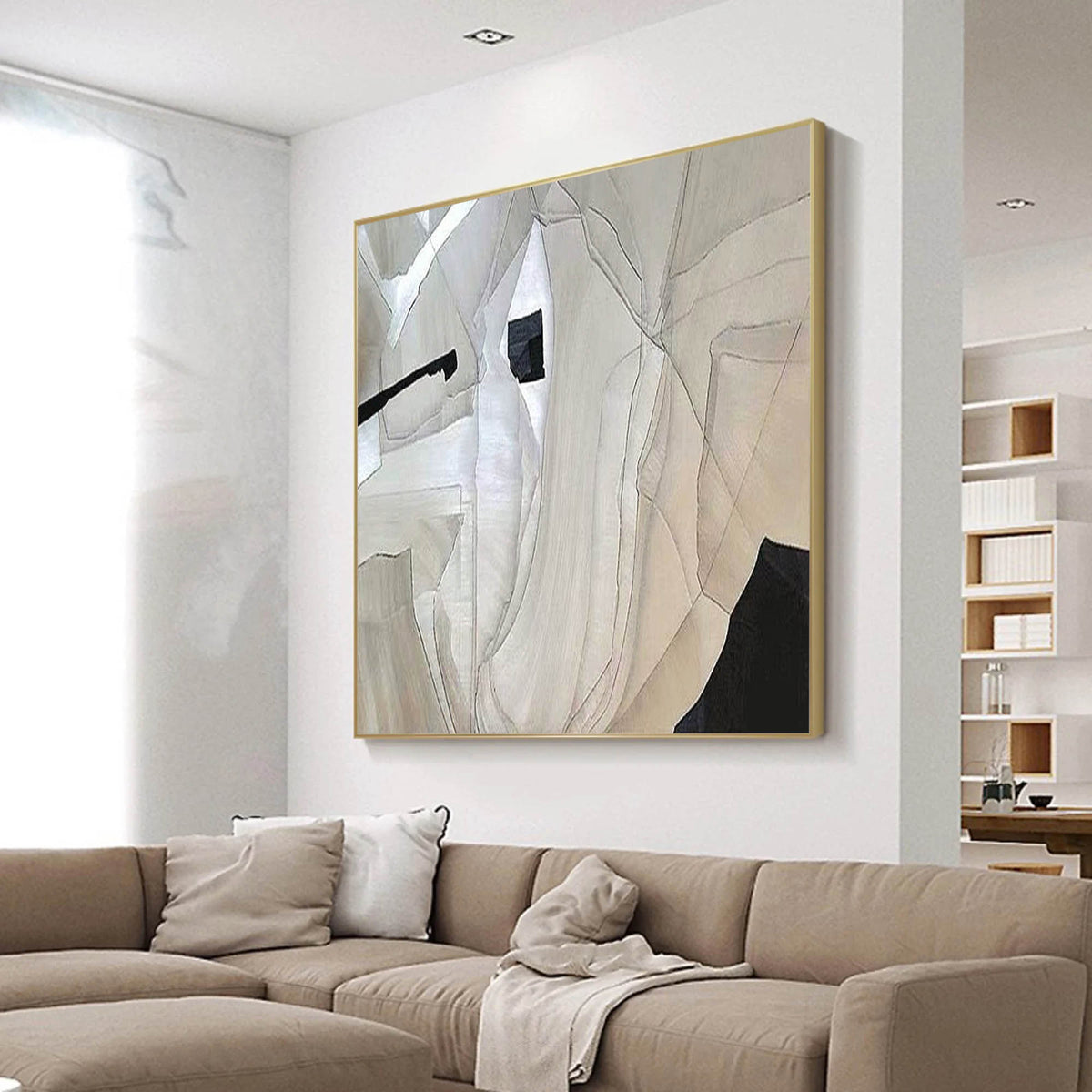 Beige Wabi Sabi Wall Art Black Beige Abstract Painting Black Minimalist ...