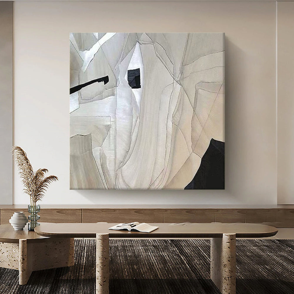 Beige Wabi Sabi Wall Art Black Beige Abstract Painting Black Minimalist ...