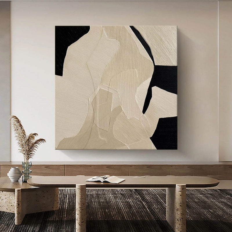 Beige Wabi Sabi Wall Art Black Beige Abstract Painting Beige Brown Abstract Painting