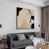 Beige Wabi Sabi Wall Art Black Beige Abstract Painting Beige Brown Abstract Painting