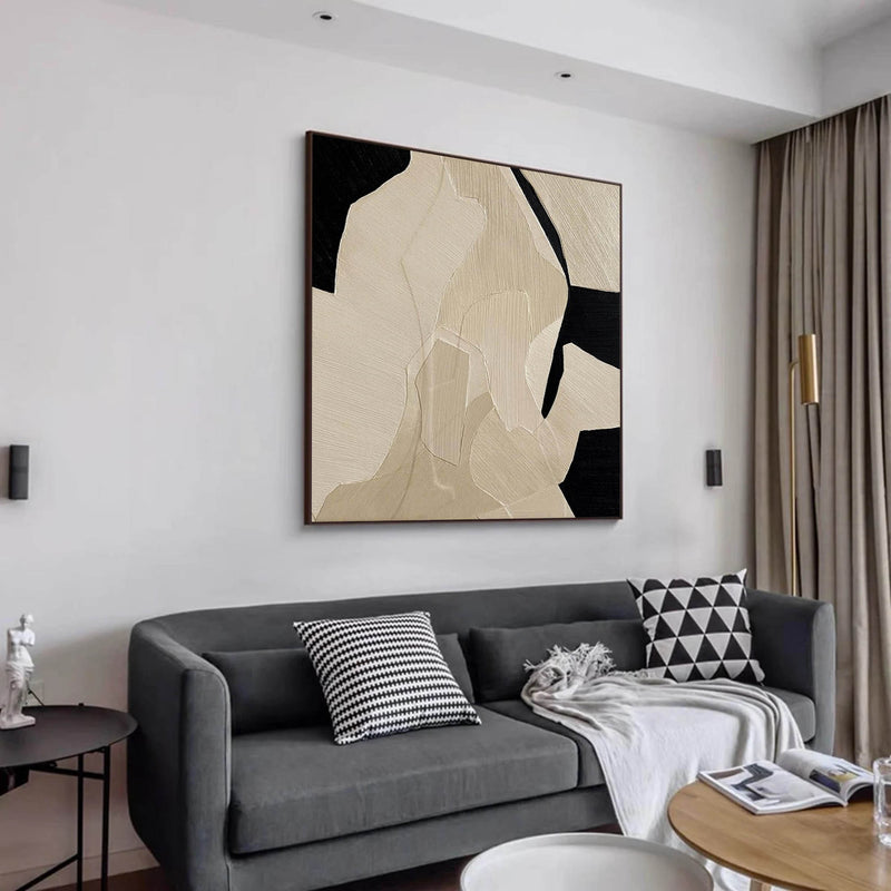 Beige Wabi Sabi Wall Art Black Beige Abstract Painting Beige Brown Abstract Painting