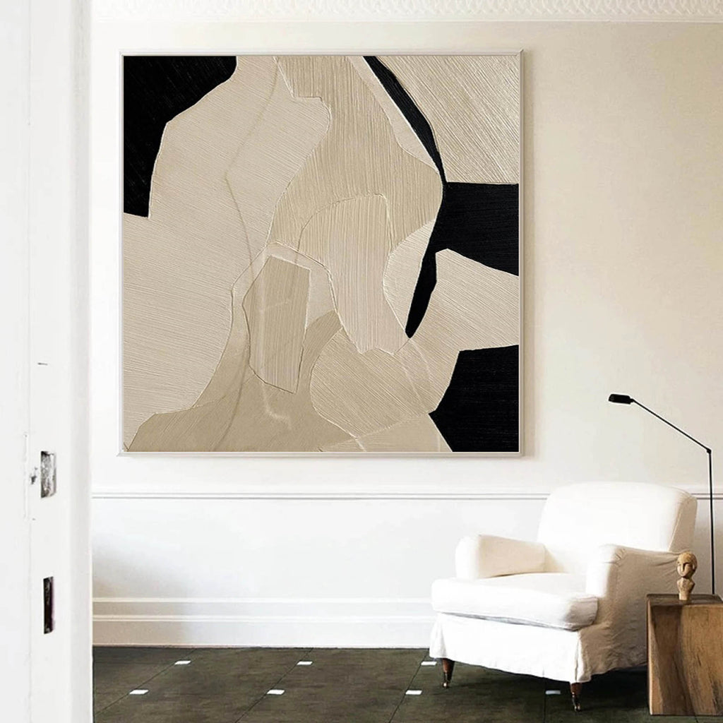 Beige Wabi Sabi Wall Art Black Beige Abstract Painting Beige Brown