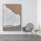 White Minimalist 3D Texture Painting Large Abstract Texture Art White and Brown Painting