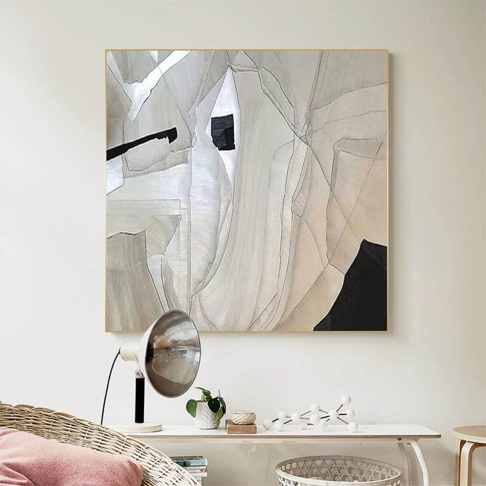 Beige Wabi Sabi Wall Art Black Beige Abstract Painting Black Minimalist ...