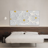 Larger 3D White Flowers Oil Painting White Texture Painting On Canvas Boho Wall Decor