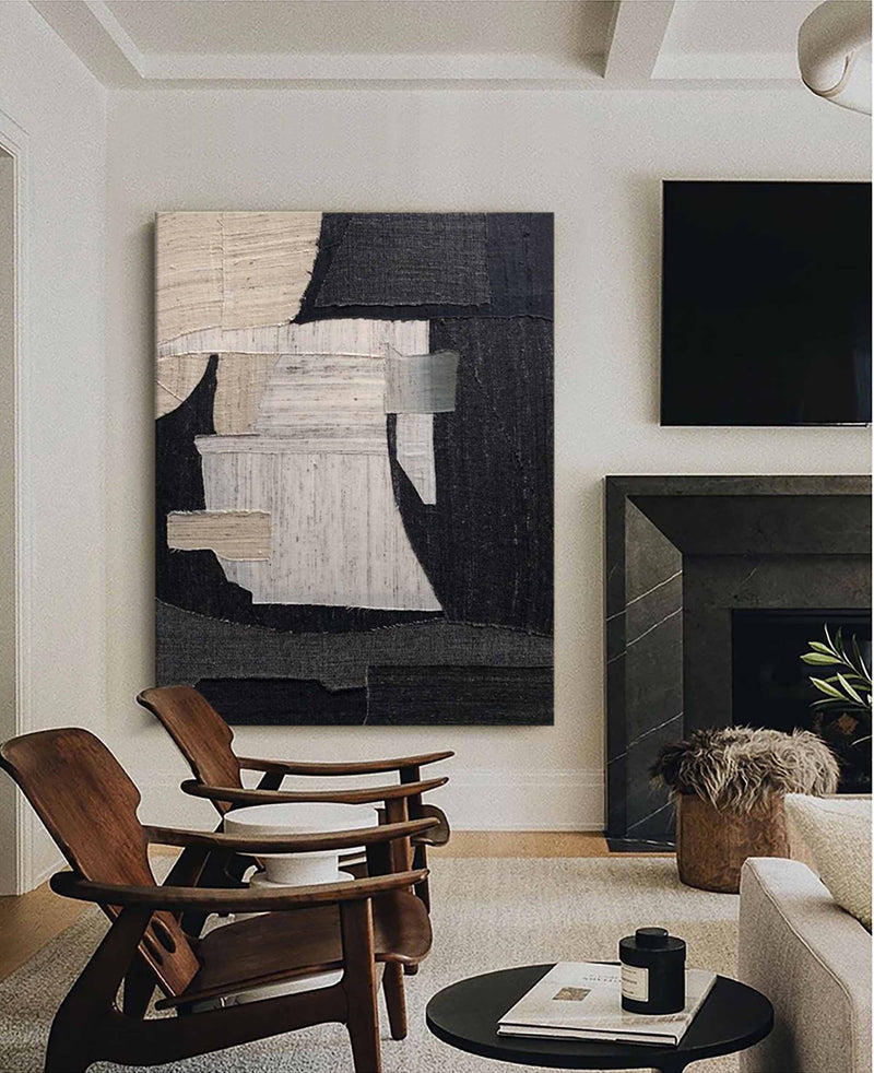 Large Minimalist Abstract Painting Black Gray Minimalist Painting On Canvas