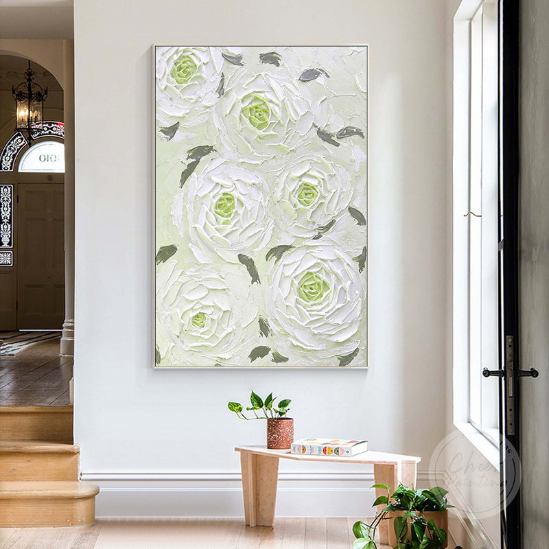 Green And White Abstract Texture Art Green Canvas Abstract Painting Modern Art