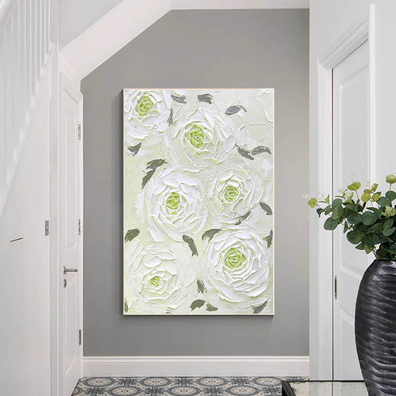 Green And White Abstract Texture Art Green Canvas Abstract Painting Modern Art