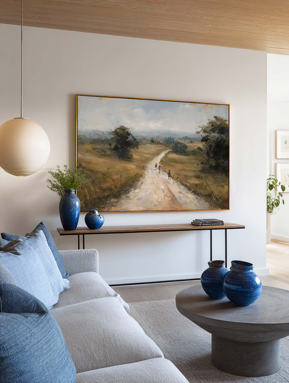Large Minimalist Warm Earth Tones Country Road Landscape Wall Art Original Beige And Brown Countryside Oil Painting