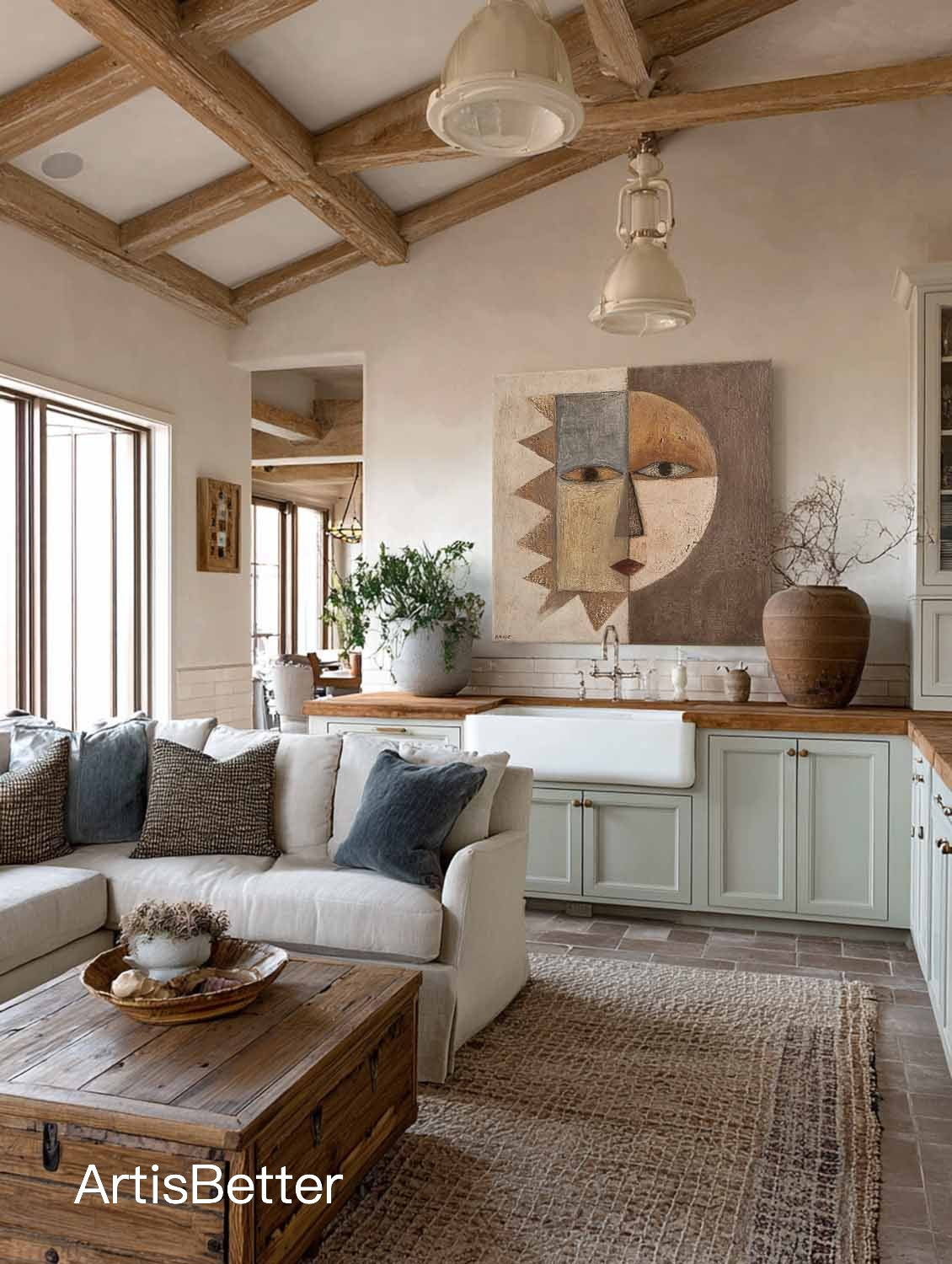 Neutral Textured Geometric Abstract Face Art Wabi Sabi Textured Abstract Portrait Painting Brown And Beige Canvas Painting