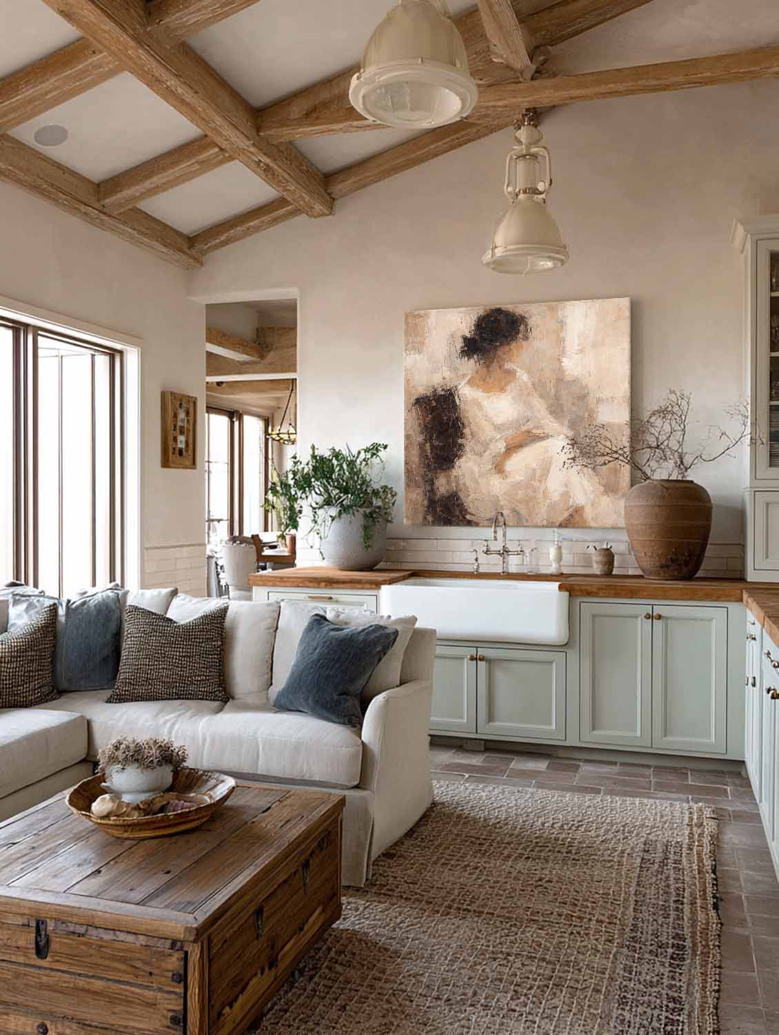 Handmade Minimalist Brown And White Female Portrait Abstract Female Wall Art Abstract Female Portrait Painting