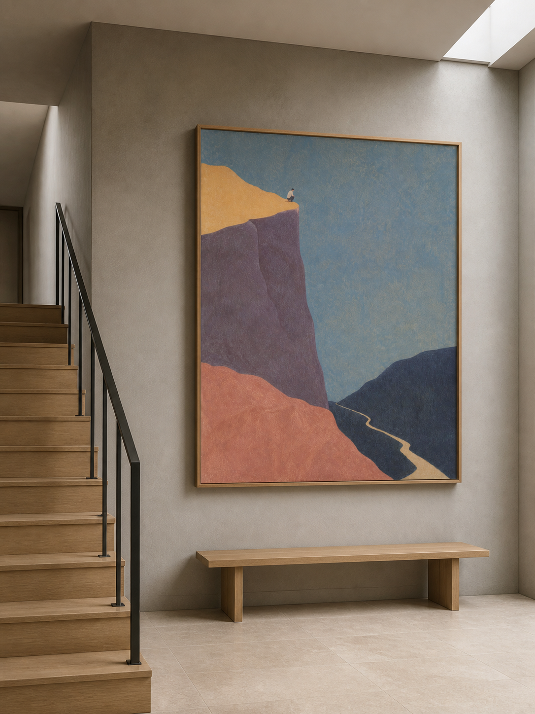 Abstract Canyon Landscape Hand-Painted Canvas Art With Figure