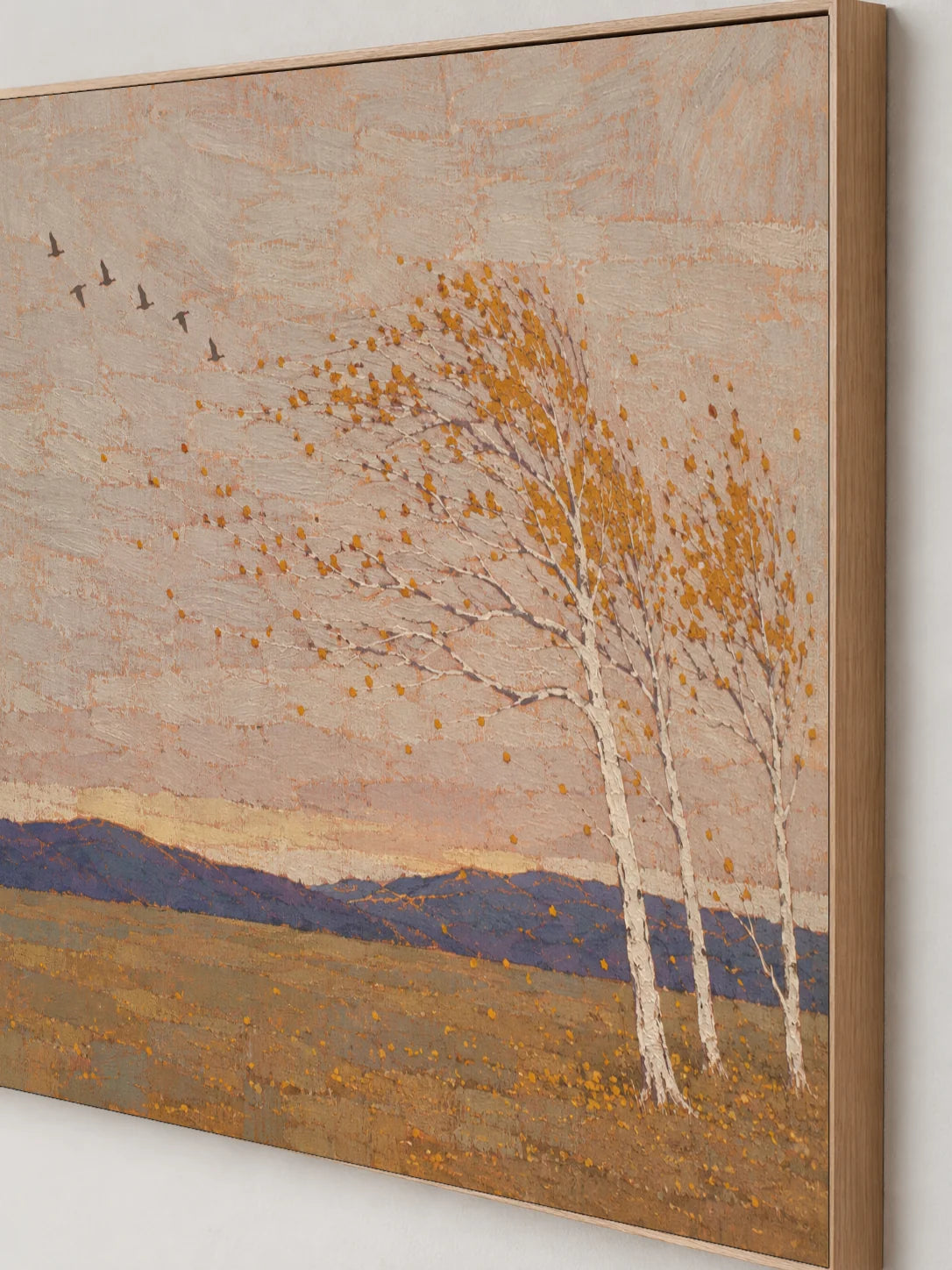 Large Rural Landscape Wall Art Hand Painted Minimalist Birch Tree Canvas Painting