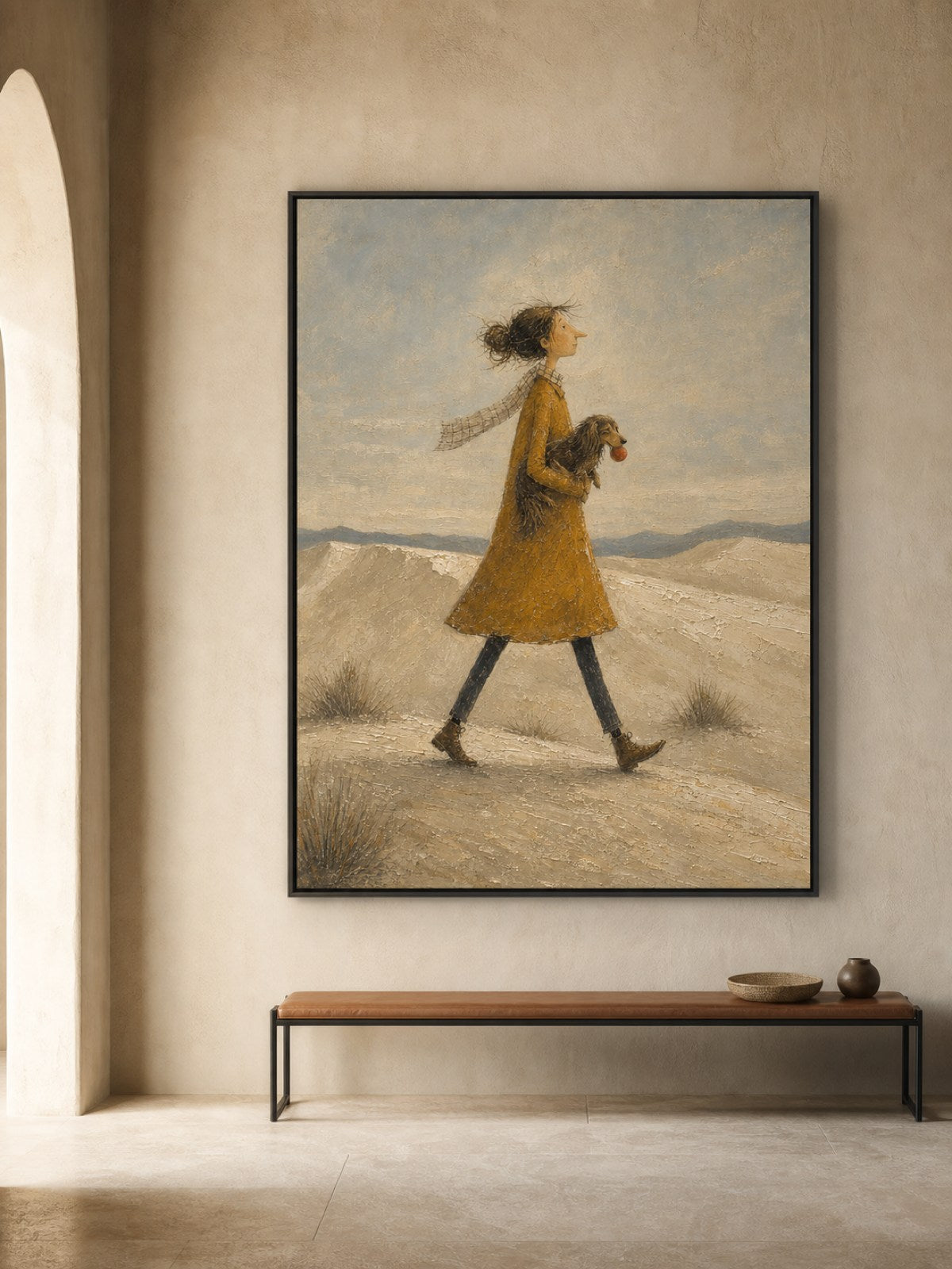 Vintage Abstract White Sands Pet Travel Painting Neutral Travel Painting