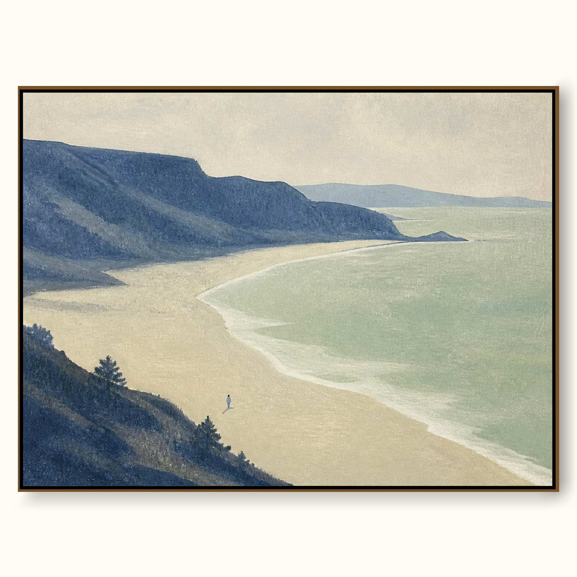 Minimalist Blue Coastal Figure Landscape Painting Large Wall Decor