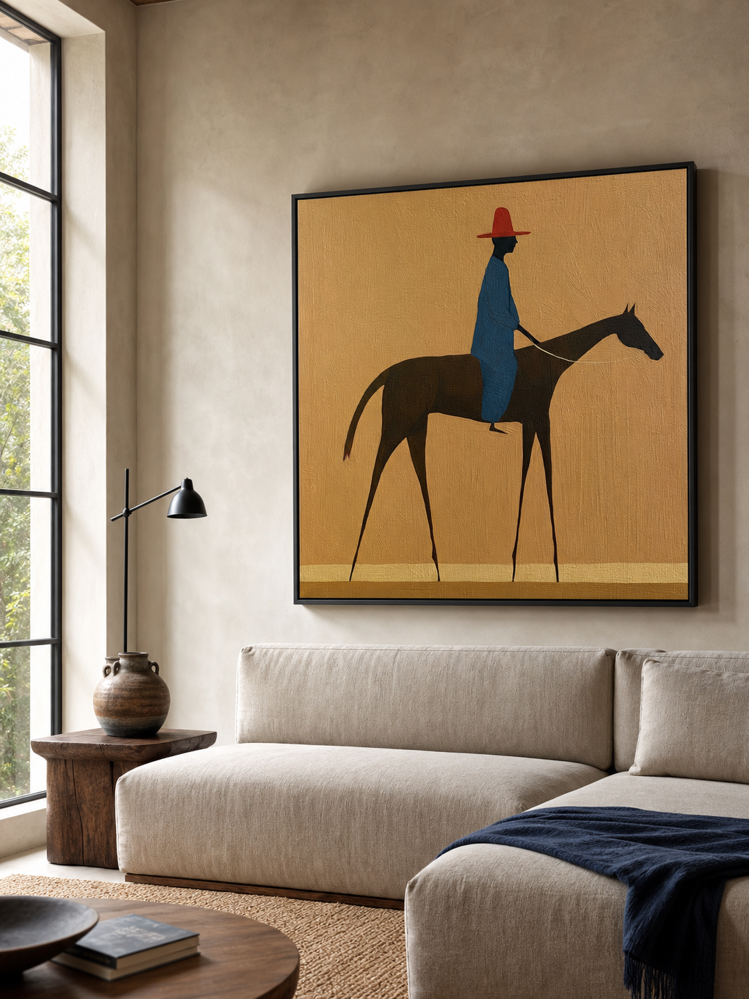 Vintage Style Horse And Rider Painting Original Canvas Art For Modern Living Room Decor