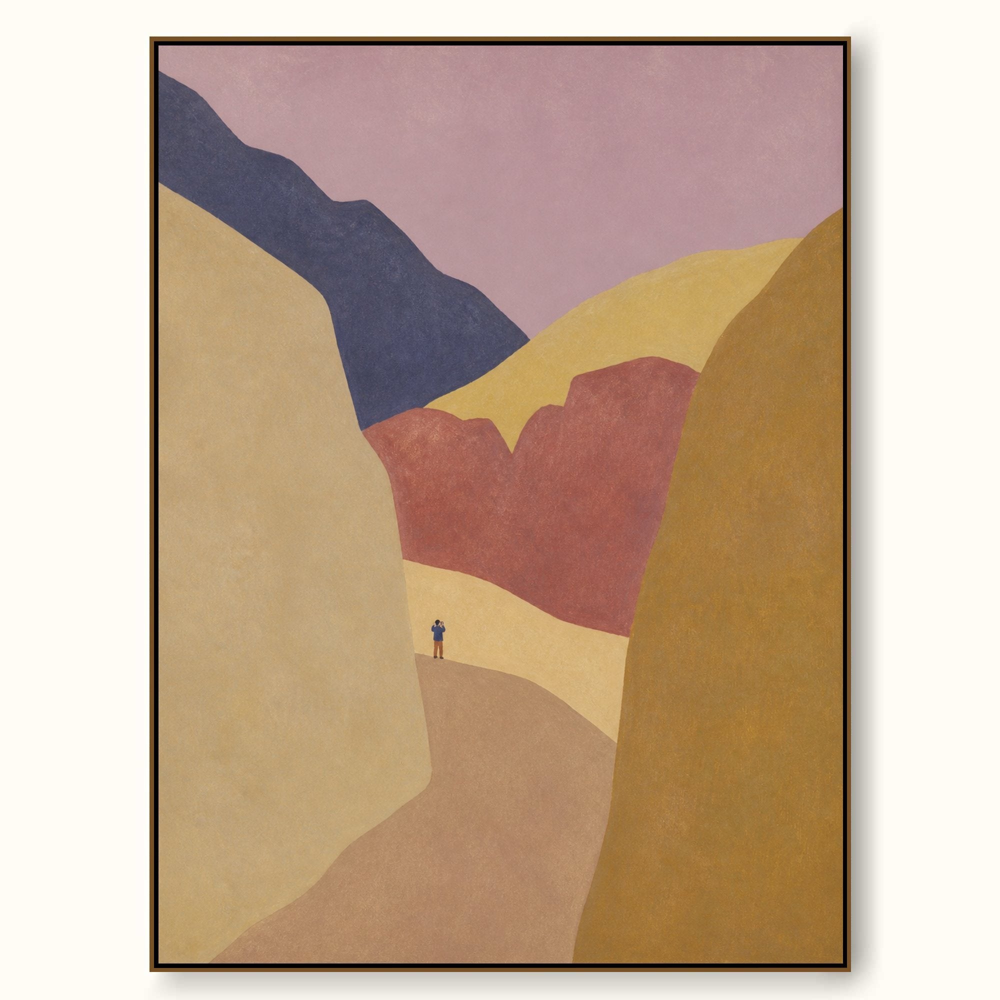 Oversized Abstract Valley With Warm Ochre Peaks Minimalist Framed Painting