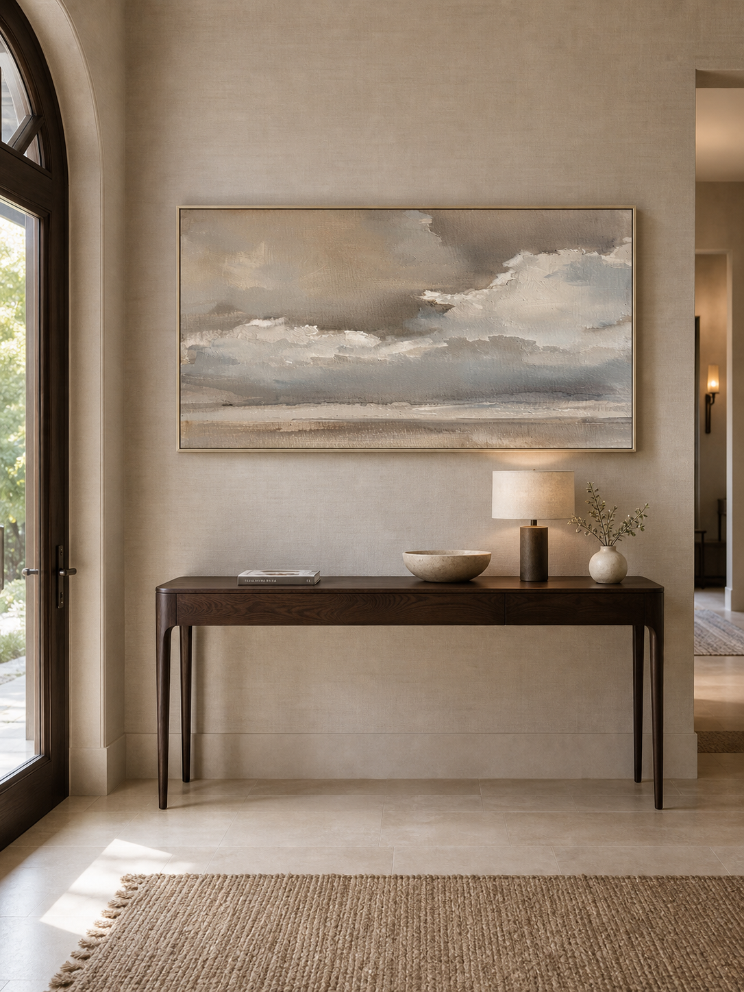 Vintage Cloud Landscape Oil Painting Beige Gray Wall Art For Living Room Decor