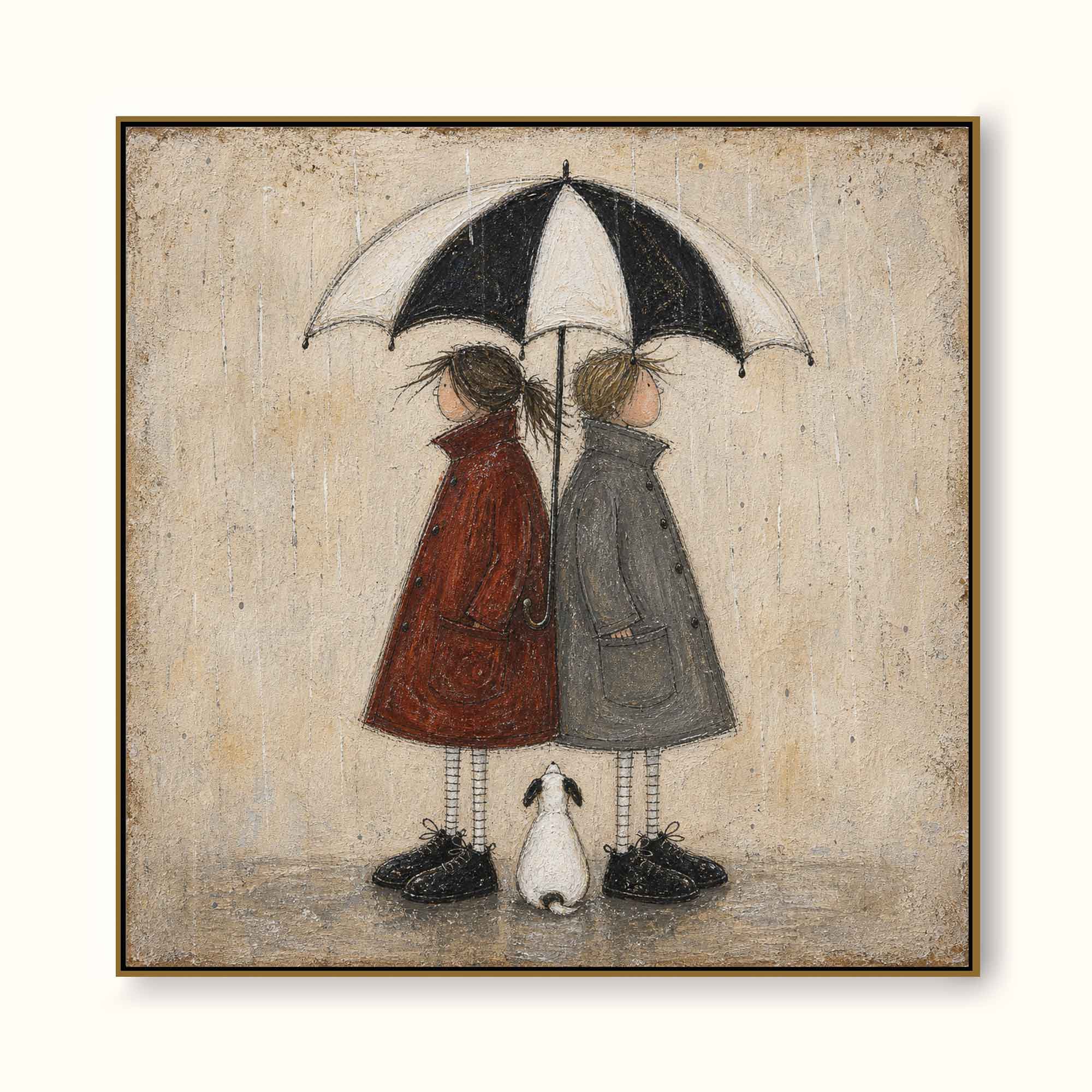 Vintage Couple Under Umbrella Canvas Art For Romantic Home Decor With Retro Texture