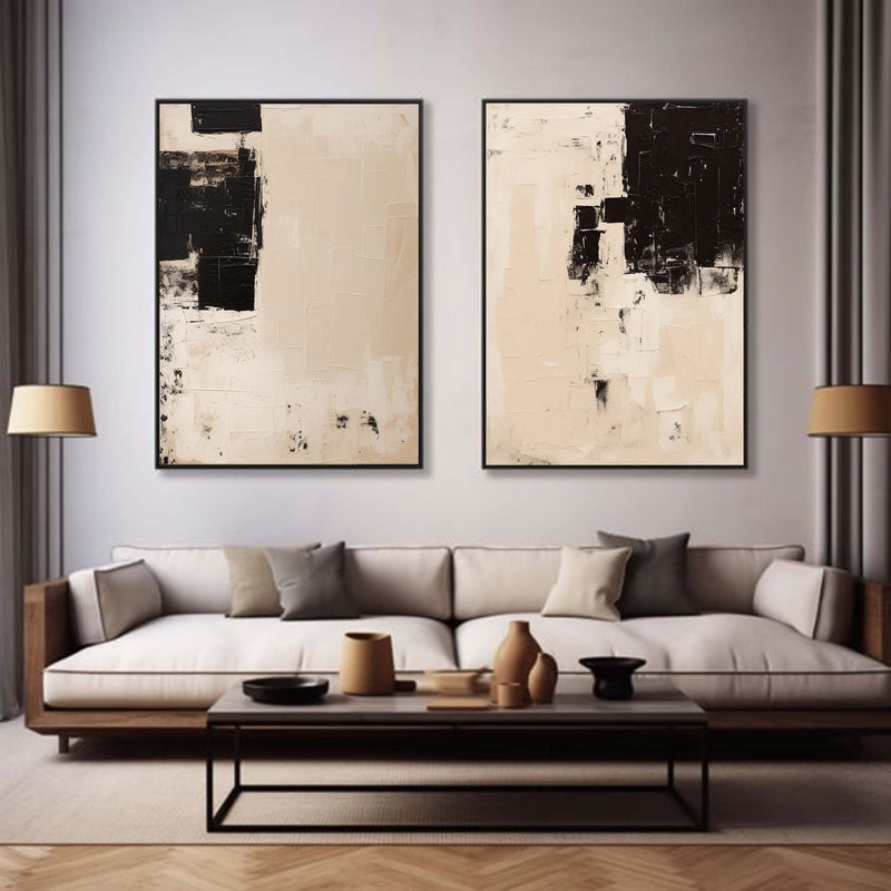 Set Of 2 Beige Minimalist Wall Art Large Beige Wabi-Sabi Wall Art Pure ...