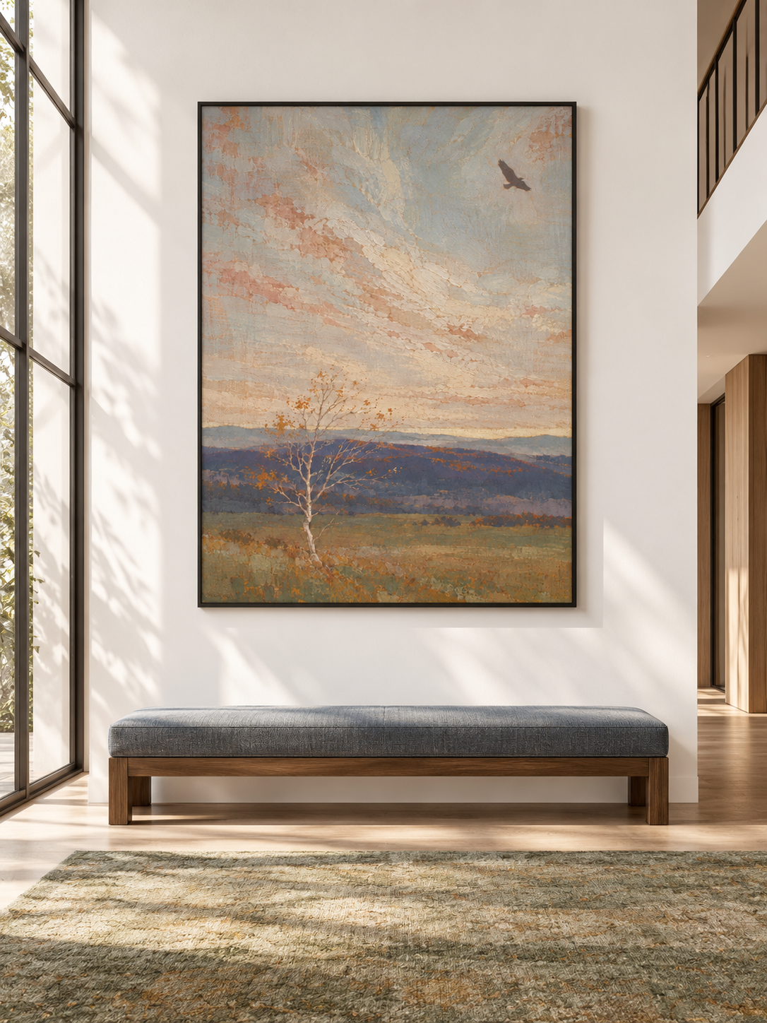 Autumn Stillness Textured Lone Birch Painting For Peaceful Modern Interiors