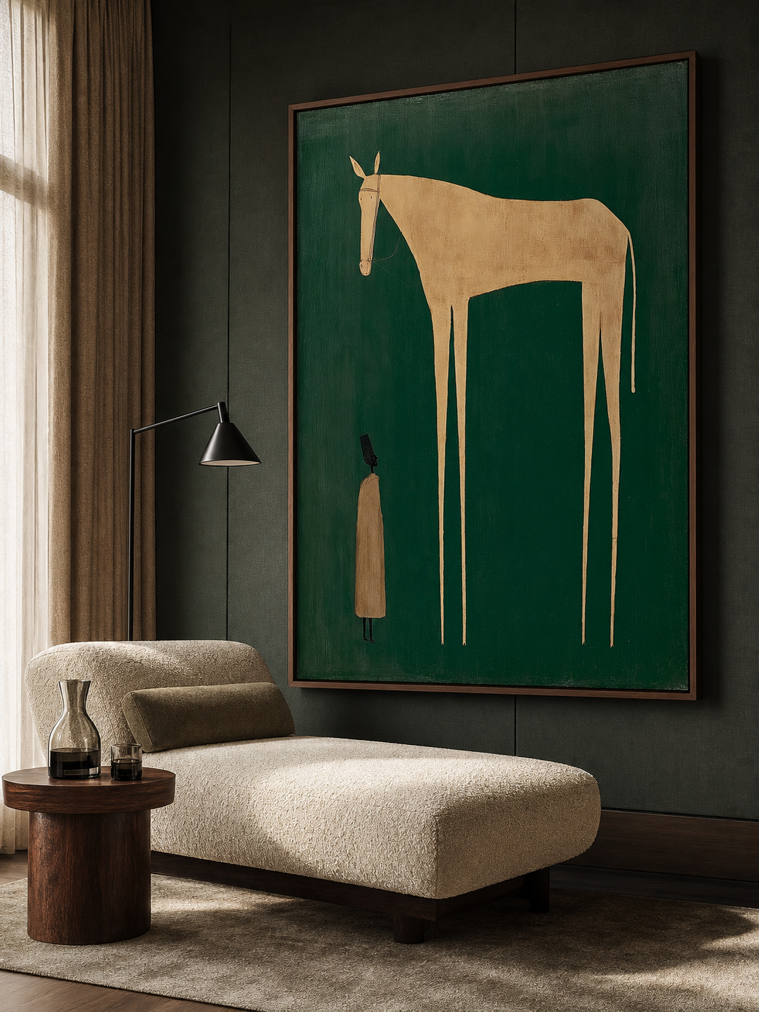 Unique Beige Horse And Figure Painting Original Canvas Art For Home Wall