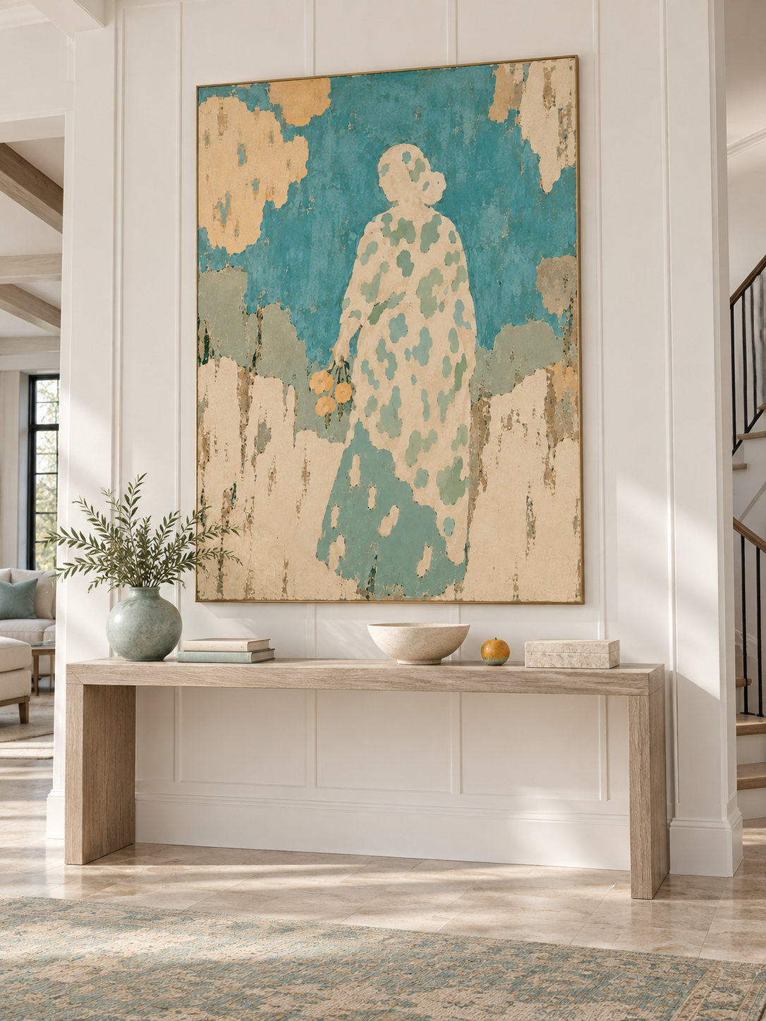 Large Contemporary Woman Painting In Soft Neutral Tones For Bedroom Decor