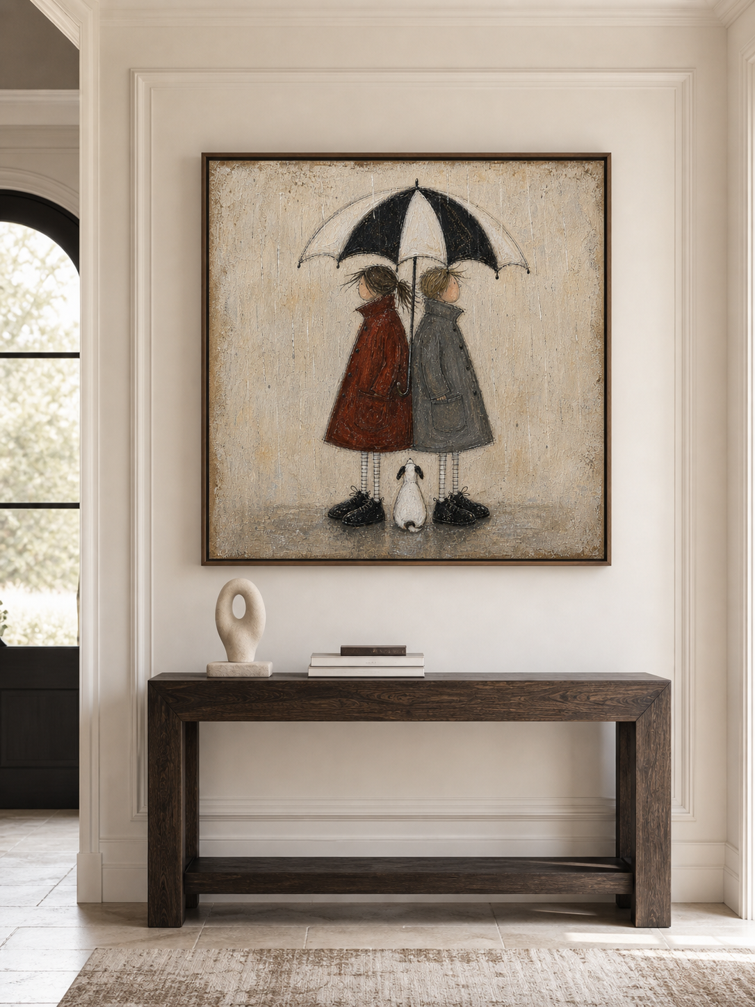 Vintage Couple Under Umbrella Canvas Art For Romantic Home Decor With Retro Texture