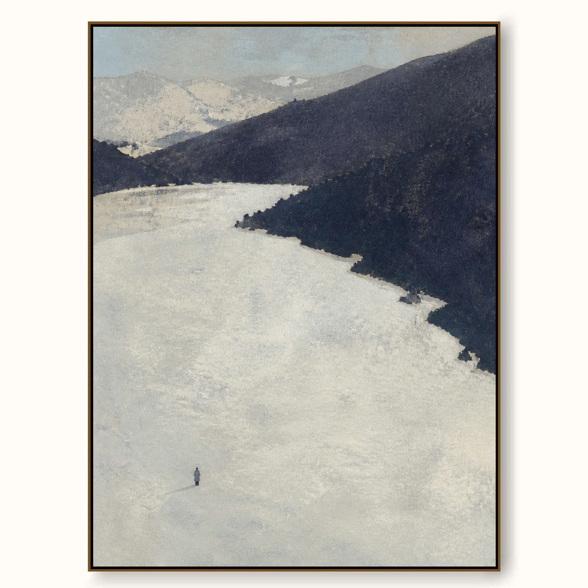 Neutral Winter Lake And Snow Covered Valley Canvas Wall Art For Bedroom