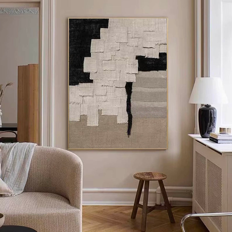 Original Beige Black Wabi Sabi Wall Art Large Minimalist Abstract Painting 3d Beige Textured Painting