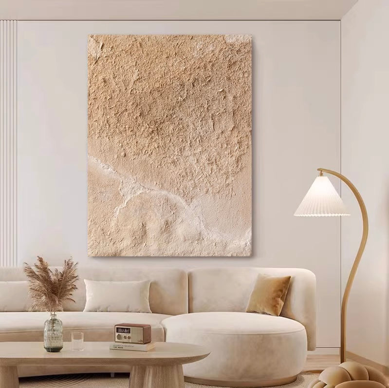 Large Textured Minimalist Abstract Canvas Painting Beige  Minimalist Wall Art For Living Room
