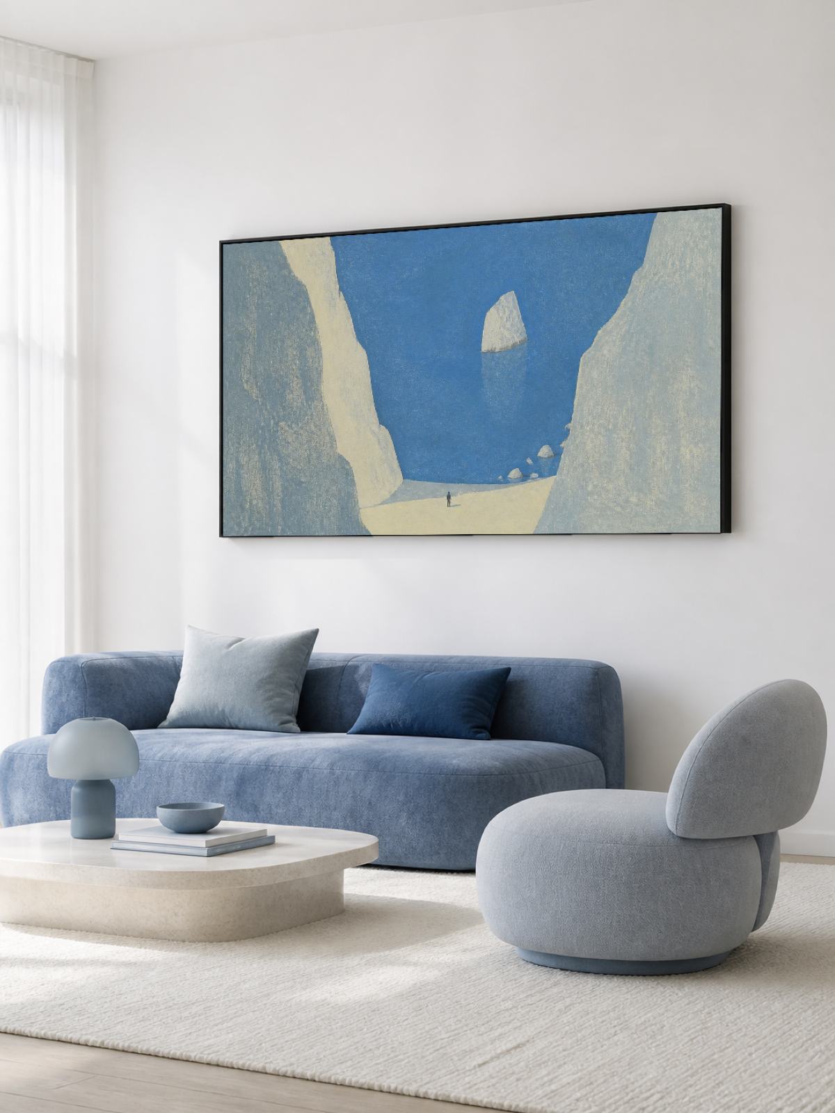 Cobalt Blue Sea And White Limestone Cliffs Contemporary Coastal Oil Painting
