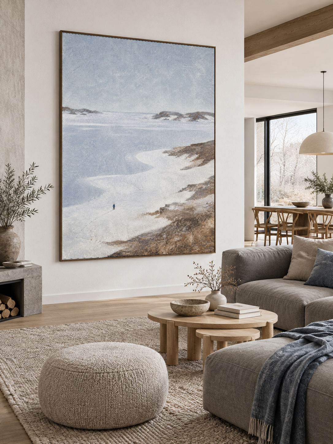 Minimalist Winter Shoreline Original Canvas Painting With Textured Snow Effect