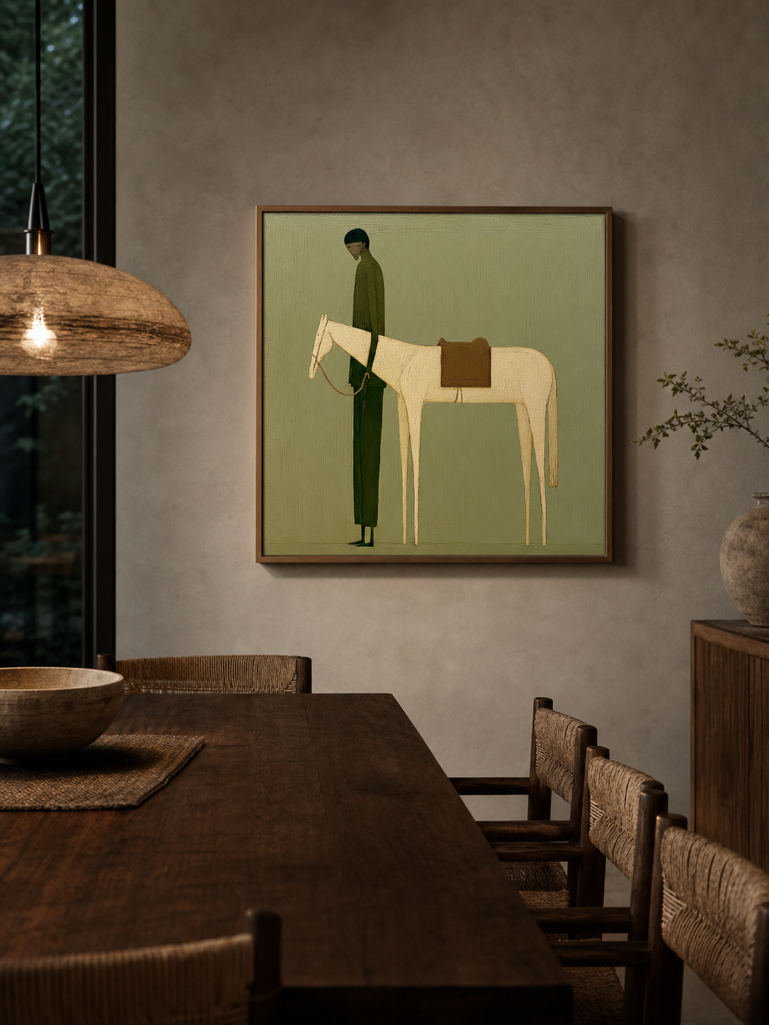Vintage Green Horse Painting Original Oil On Linen For Modern Home Decor