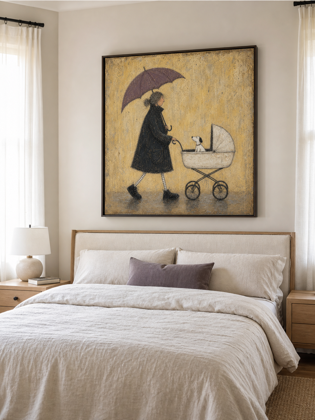 Vintage Minimalist Woman And Pet Wall Art Textured Acrylic Painting For Modern Living Room