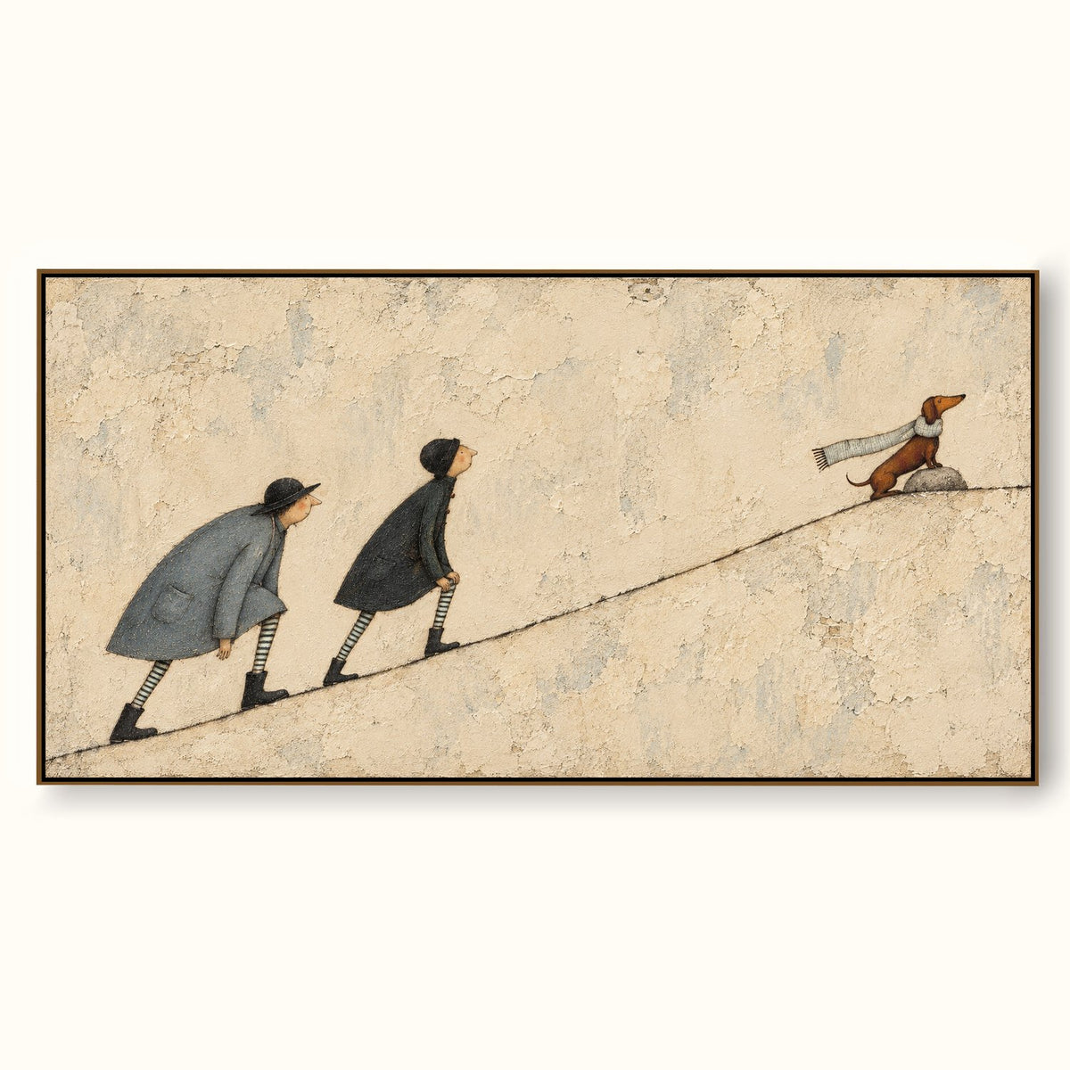 Hand Painted Dachshund Adventure Wall Art Minimalist Storybook Canvas Artwork