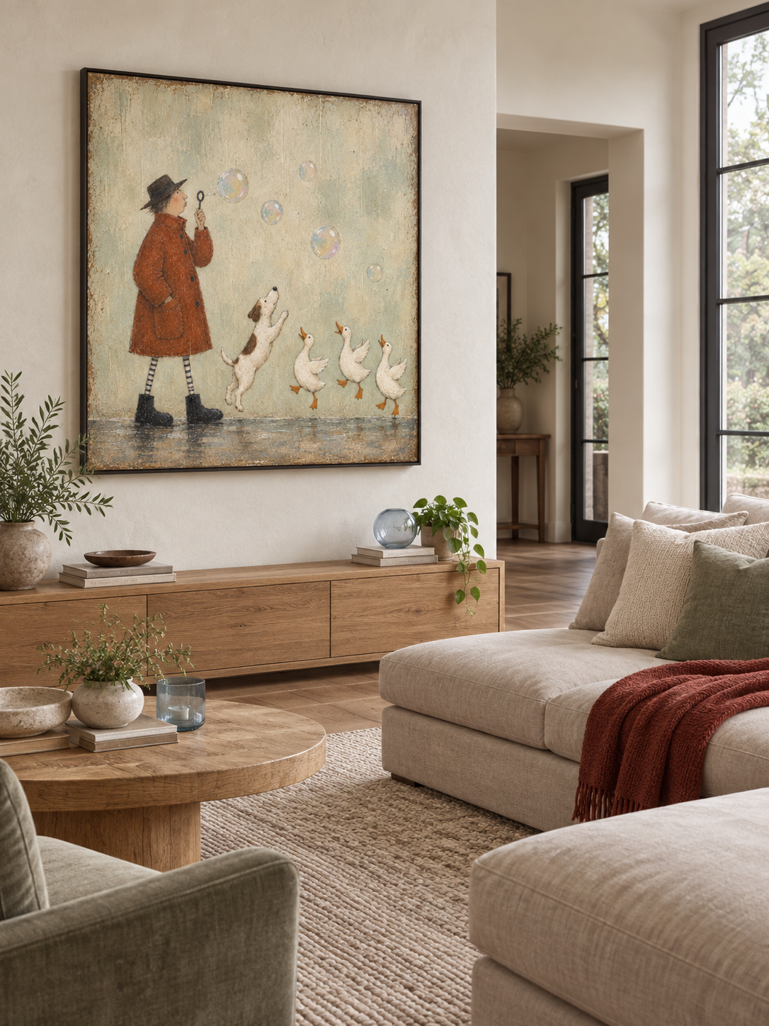 Playful Bubble Blowing Canvas Art With Dog And Ducks For Kids Room Decor
