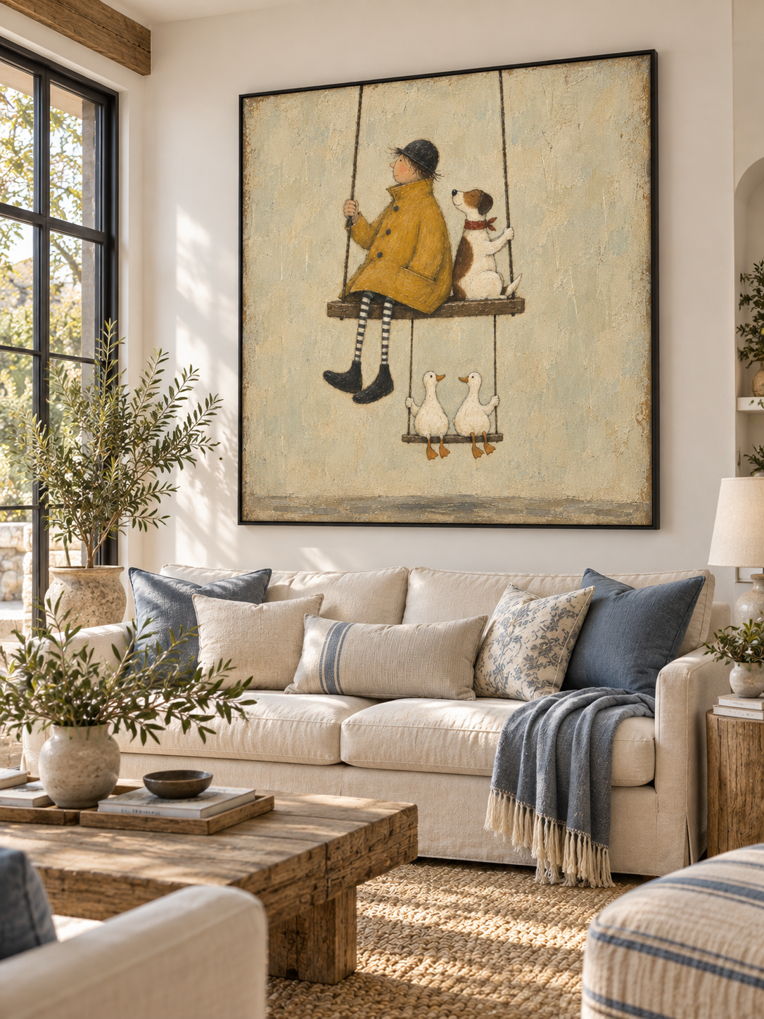 Gentle Swing Companionship Canvas Art With Dog And Ducks For Nursery Decor
