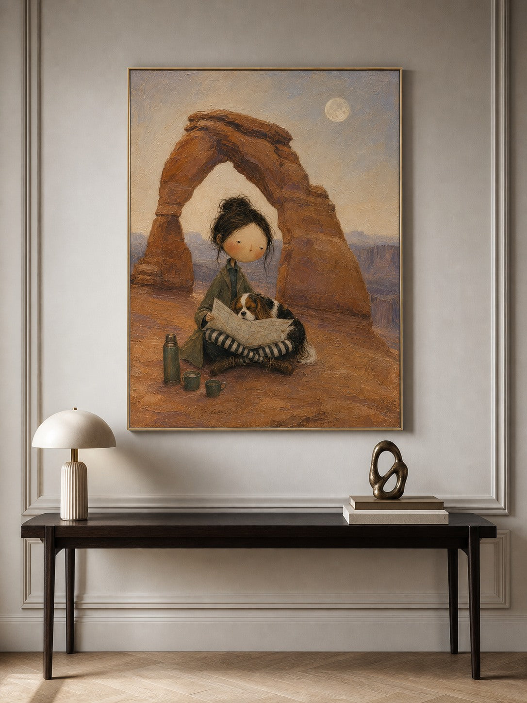 Hand Painted National Park Travel Art Southwest Canyon Girl And Dog Painting