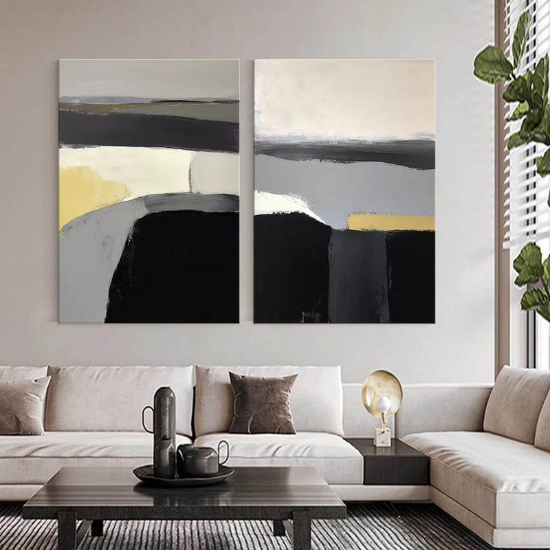 Diptych Minimalist Landscape Painting On Canvas Set Of 2 Landscape Art For Living Room