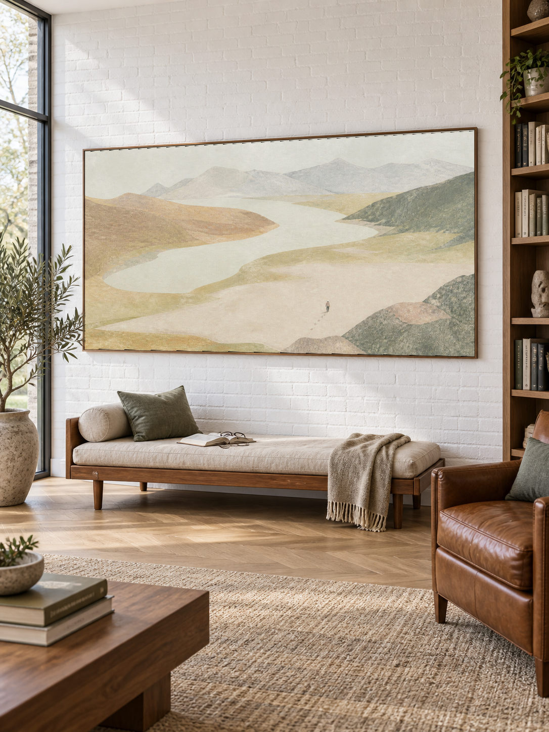 Neutral Mountain Coastline And Layered Hills Wall Art For Bedroom