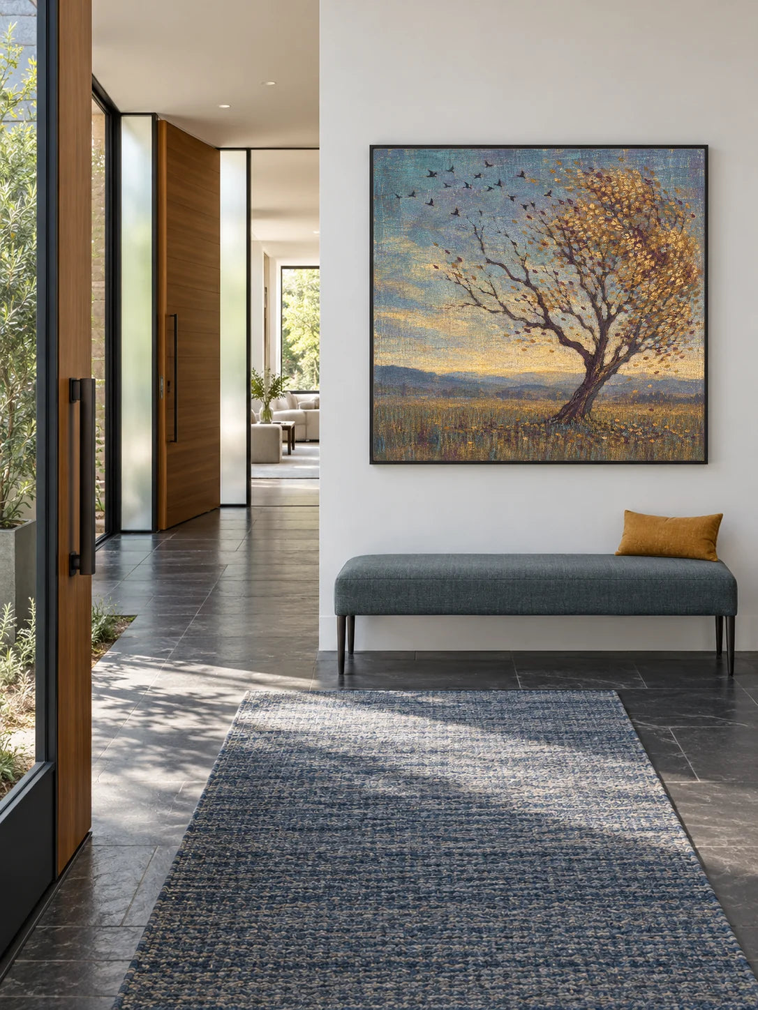 Contemporary Autumn Tree Artwork Large Nature Painting For Modern Home Decor