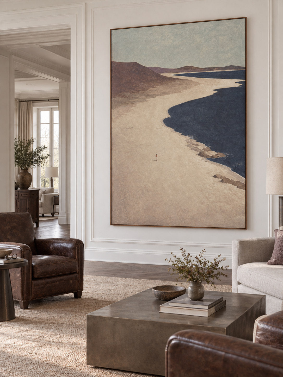 Minimalist Rocky Coastline Art In Earthy Tones Original Canvas