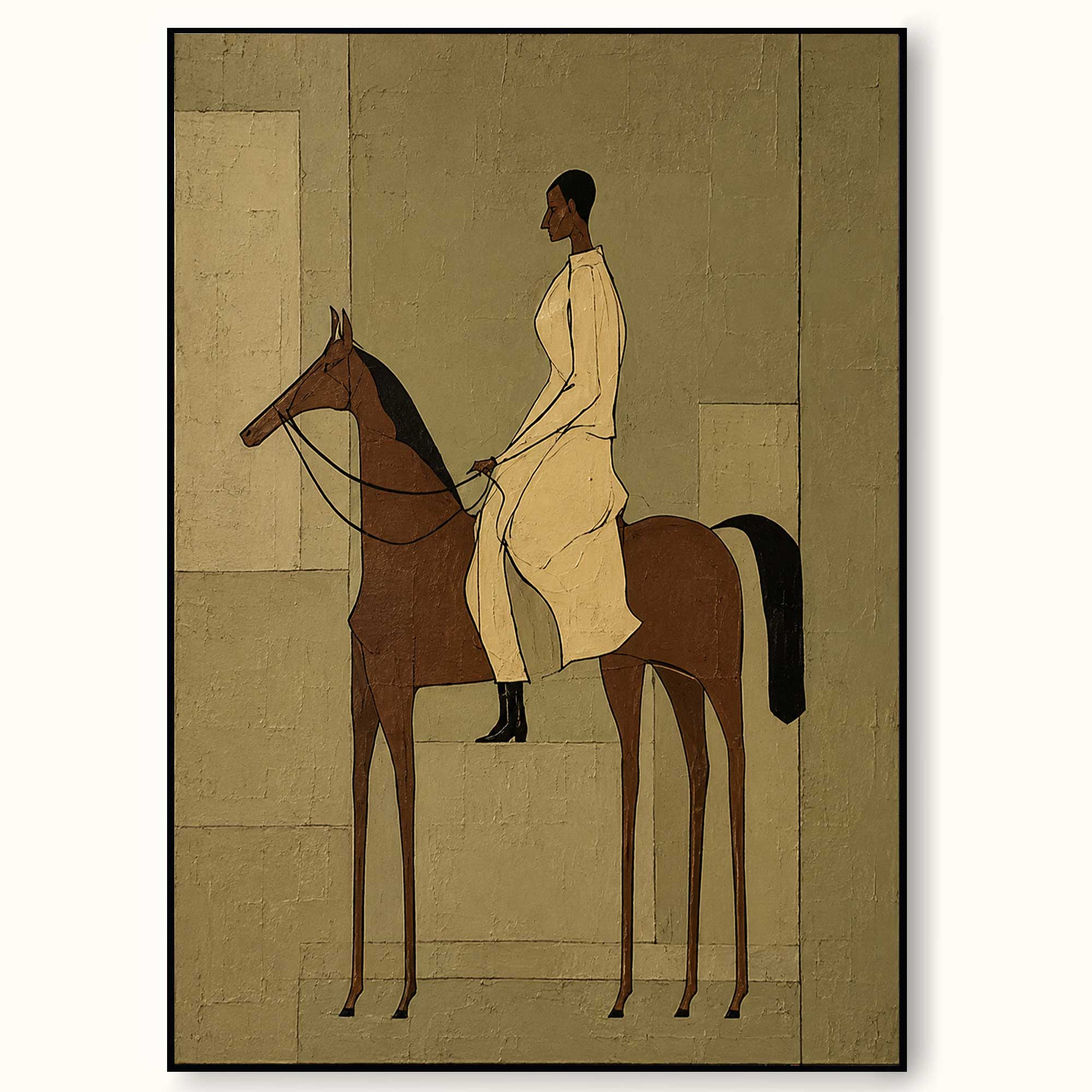 Vintage Equestrian Oil Painting Woman On Horse Retro Wall Art For Living Room Decor