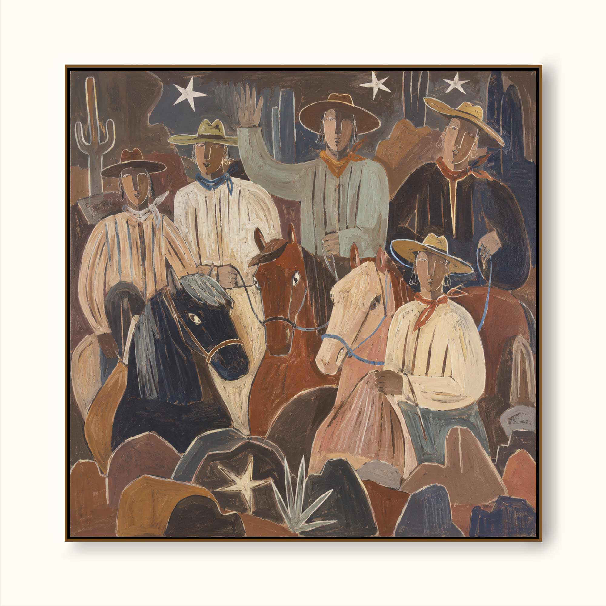 Western Cowboy Art Print With Horses For Rustic Home Decor